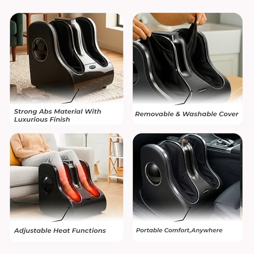Image of Durafit91 Electric Leg Massager For Pain Relief | Foot and Calf Massager | 4 types of Foot Massage Shiatsu, Rolling, Deep Kneading, Heat with Vibration|Powerful BLDC Motor Without Noise (Foot & Calf Massager Black)