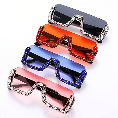 Oversized Fashion Square Sunglasses for Women Rectangle Shades Sun Glasses Bling Diamond Eyeglasses Uv4004