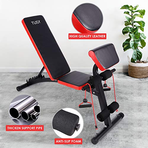 TUSY Adjustable Weight Bench for Full Body Workout Multi-Purpose Utility Weight Bench Flat Bench Press for Home and Gym