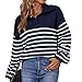 WEYI Striped Top for Women, Sleeve Top, Machine Wash, Loose Style, Color Blocking, Comfortable for Leisure At Home (M)