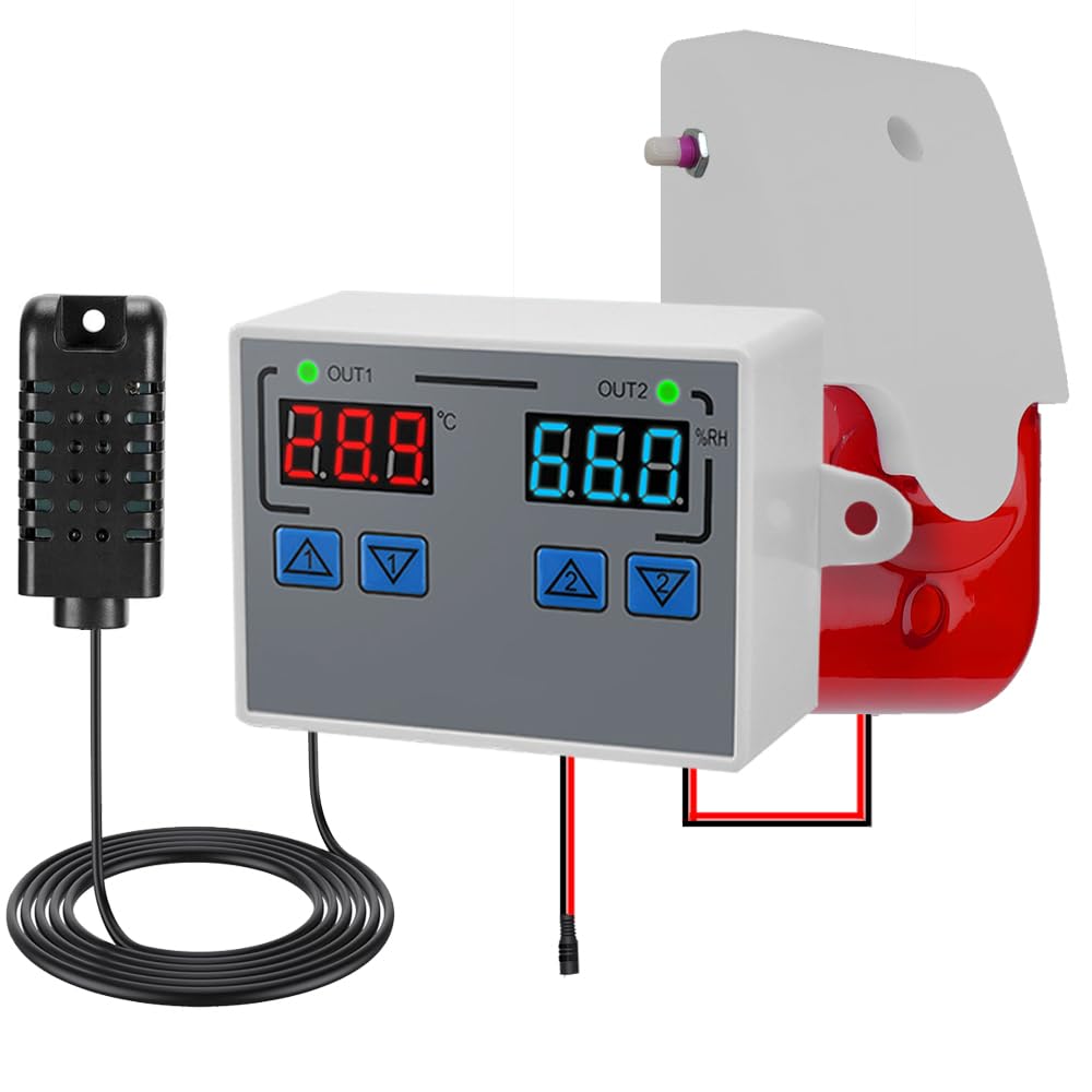 Termoigrometro digitale con allarme acustico e ottico (0-120 dB) | Display LCD con limiti di temperatura e umidità regolabili. Ideale per tende da coltivazione, fabbriche, cantine