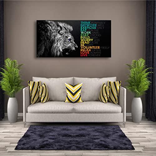 Image of Animal Lion Canvas Wall Art Motivational Inspirational Quotes Picture Canvas Prints with Frame, Wall Art Decorative