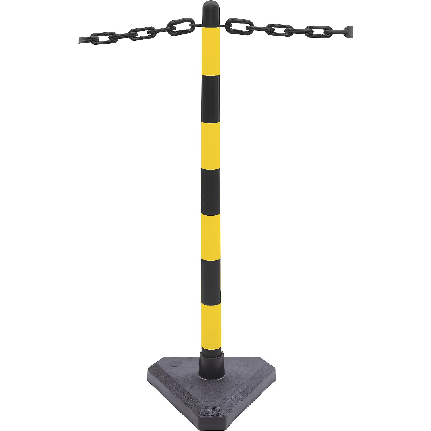 Moravia | Kettenständer-Set | 6 Pfosten | zementgefüllter Dreiecksfuß | 10 m Kette | Schwarz/Gelb