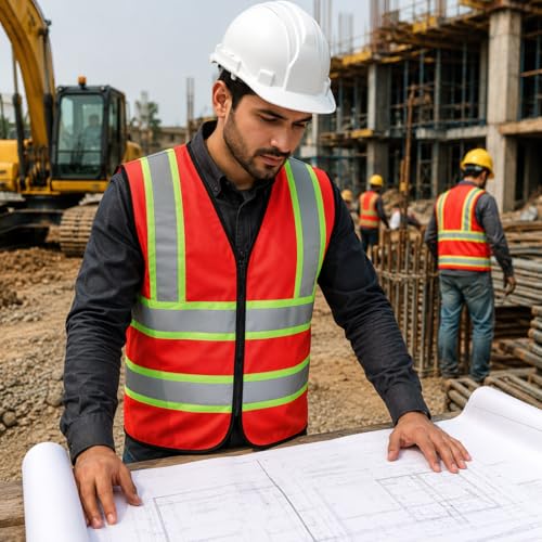 Image of VRITRAZ Unisex High Visibility Reflective Safety Vest | Multi-Pocket Safety Workwear Jacket for Construction Workers, Engineers, Security Guards, Factory & Road Safety Use