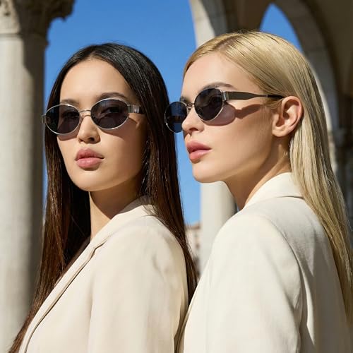 Image of HASHTAG EYEWEAR Retro Oval Sunglasses for Women | Stylish UV400 Protection Shades | Lightweight Durable Metal Frame | Trendy Vintage Oval Glares for Women | Classic & Elegant Design for All Occasions