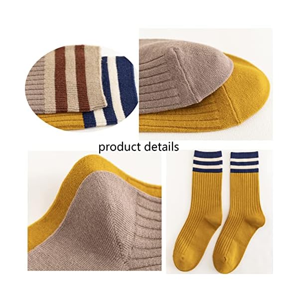 ANIDL 5 Pairs Fashion Striped Athletic Socks,Casual Cute Vintage Crew Socks,All Season Socks for Women Girls - Image 5