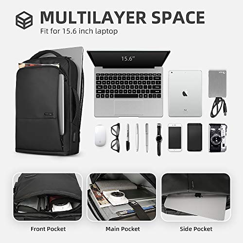 Muzee Laptop Backpack For Men,3In1 Slim Business Backpack Stylish Executive Briefcase & Casual Daypack Fits 15.6 Inch Computer Usb Port Black #TOP2