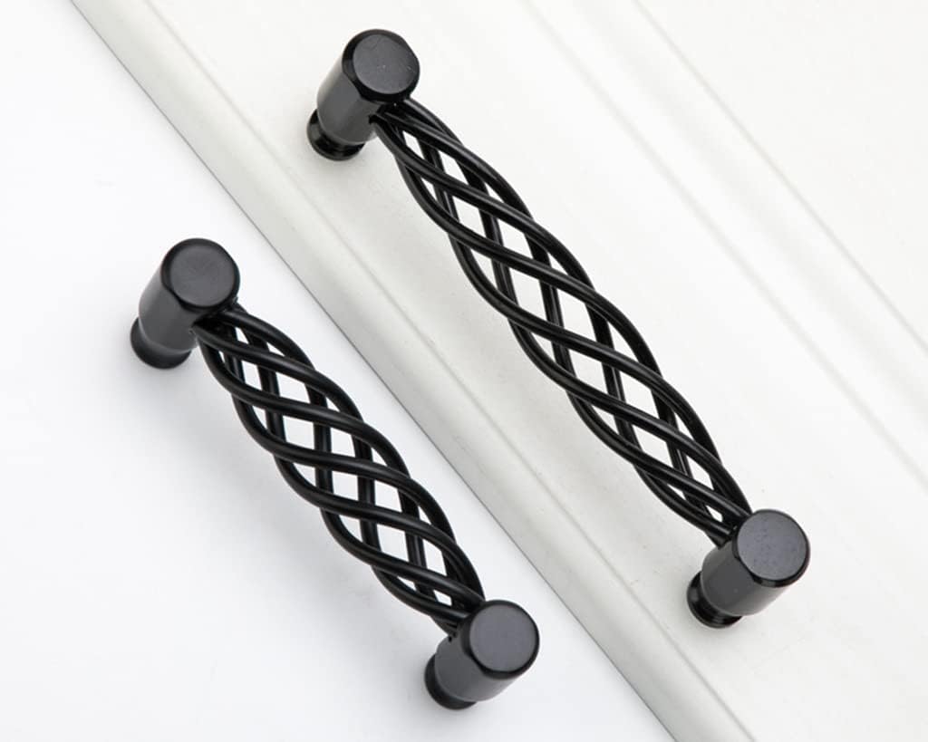 2 Pack Birdcage Cabinet Pulls Matte Black Bronze Metal Oval Nest Twist Kitchen Cupboard Handles Retro Birdcage Cabinet Handles Vintage Brass Cabinet Knob Drawer Hardware (160 mm, Black (B))