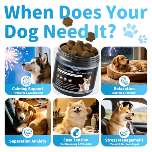 Image of Calming Chews for Dogs - Advanced Calming Treats for Dogs Anxiety, Stress, Separation, & Thunder, Relaxation with Ashwagandha & L-Theanine, Non-Drowsy Alternative to Melatonin, Chicken Flavor, 45Ct