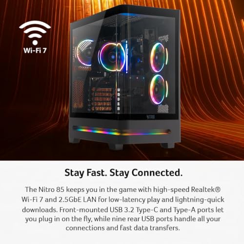Image of Acer Nitro 85 Gaming Desktop | Intel Core Ultra 7 Processor 265F | NVIDIA GeForce RTX 5070 Graphics | 16GB DDR5 | 1TB Gen 4 SSD | Wi-Fi 7 | Windows 11 Home | N85-600-UR35