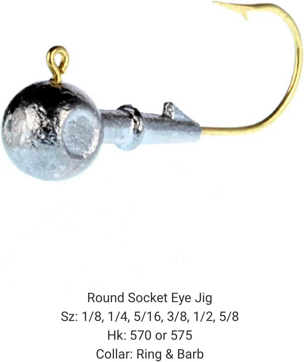 Do It Mold Round Socket Eye Jig Size: 1/8, 1/4, 5/16, 3/8, 1/2, 5/8 Collar: Ring & Barb Do it Mold (3340) RSE-6-A