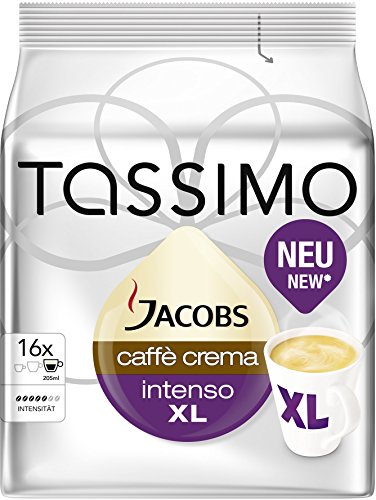Tassimo Jacobs Caffè Crema Intenso XL, Café en Cápsulas, Cápsulas de Café, Café Tostado y Molido, 16 T-Discs