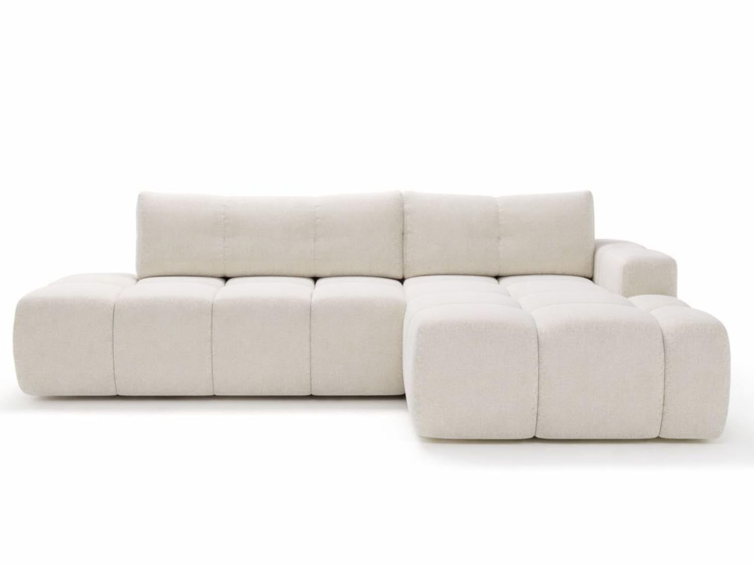 GRAINGOLD Montero L Ecksofa modern mit Bettfunktion, 280x177 cm, L-Form Sofa, Schlafcouch für Wohnzimmer, Bouclé-Stoff, 3-Sitzer Eckcouch, Ecksofa mit Bettkasten (Weiß, Rechts)