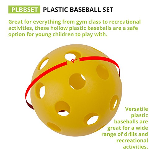 Champion Sports 9" Hollow Plastic Assorted Color Baseball Set - Athletic Baseball Equipment - Practice Baseballs Plastic Hollow - Regulation Size Balls -Fun For All Ages- Lightweight/Durable -Set Of 6 #TOP1