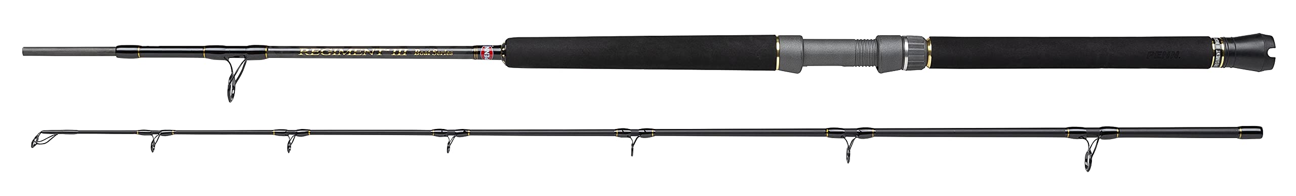 Canne à Pêche En Mer PENN Regiment III – Blank Carbone 30T, Manche EVA, Anneaux SeaGuide – Pour Cabillaud, Raie, Requin