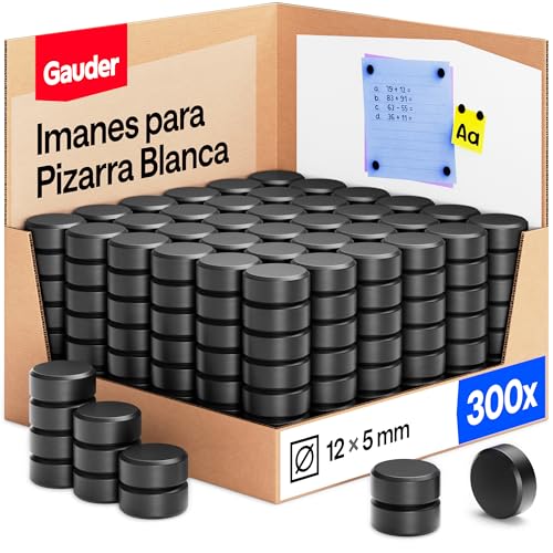 GAUDER Imanes para Pizarra Blanca, Nevera & Oficina - Discos Magnéticos Redondos Fuertes - Imanes Negros para Uso Diario (300 Piezas - 12 x 5 mm)