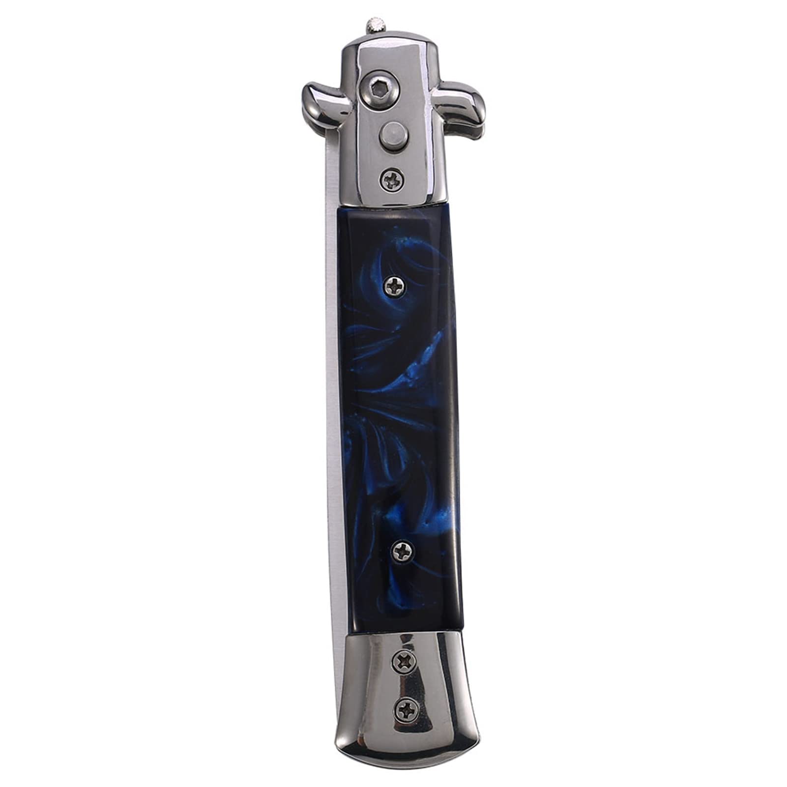 Photo 1 of 4 Colors Switchblade Spring Folding Knife Push Button Pocket Comb Oil Hair Styling Retro Style Portable for Salon(Blue)