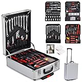 799pcs Silver Aluminum Trolley Case Tool Box Set - Heavy Duty Mechanics Tool Set - Home Repair Hand