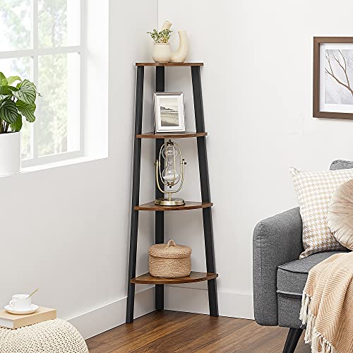 VASAGLE - Corner Shelf Bookcase - 4 Tier Ladder Shelf - Storage Unit, Plant Holder for Living Room - Industrial Style with Steel Frame - Rustic Brown and Black - LLS34X