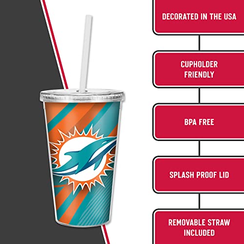 Image of Rico Industries NFL Football 16oz Clear Tumbler W /Straw for NFL Fans