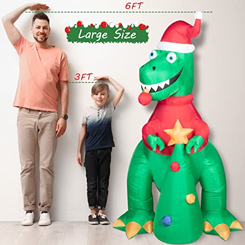 Christmas Inflatables Outdoor Decorations, 6Ft Inflatable Christmas Yard Decorations, Dinosaur Christmas Inflatable With Built-In Led Lights For Lawn, Garden Decor #TOP1