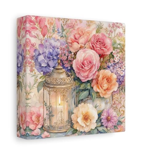 Tableau fleurs pastel 15x15 cm en toile aquarelle pour console