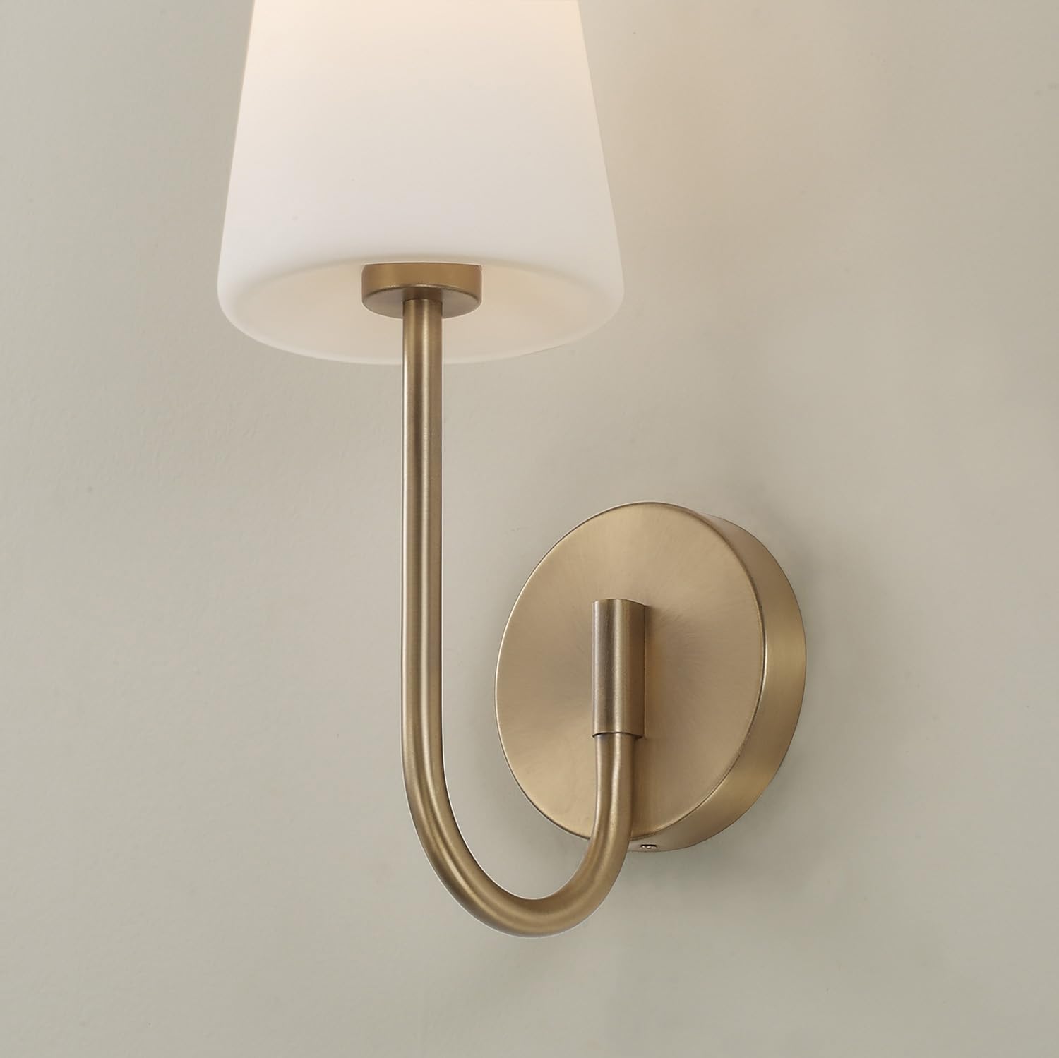 Capital Lighting 655211AD-550 Averitt Soft White Glass Wall Sconce, 1-Light 60 Watt, 17" H x 6" W, Aged Brass
