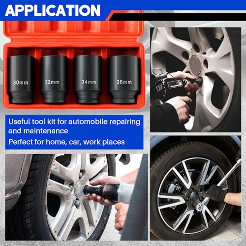 DASBET 1/2" Drive Deep Impact Socket Set 4PCS Heavy Duty Drive Deep Spindle Axle Nut Impact Socket Set 12 Point, Metric 30mm, 32mm, 34mm, 36mm by DASBET - Image 6