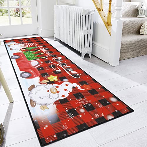 Hebe Christmas Runner Rug For Hallway Entrance Way 2'X6' Non Slip Washable Kitchen Area Rug Farmhouse Red Checkered Entryway Carpet Door Mat Rug For Laundry Room Holiday Winter Decorations #TOP1