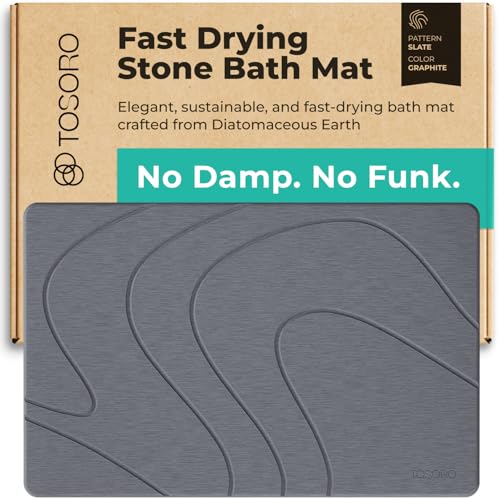 Image of TOSORO - Stone Bath Mat Diatomaceous Earth Shower Mat Non-Slip Super Absorbent Diatomite Stone Bath Mats for Bathroom Floor Quick Drying Natural Easy to Clean (23.5 x 15) - Graphite