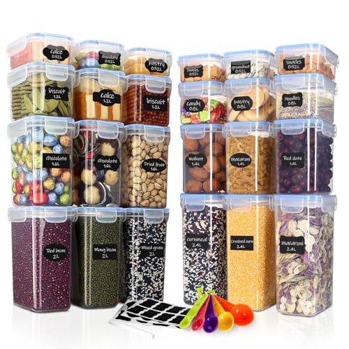 Ordeluxe Set 24 contenitori ermetici per alimenti BPA free, trasparenti e impilabili, organizer cucina e frigorifero con coperchi universali