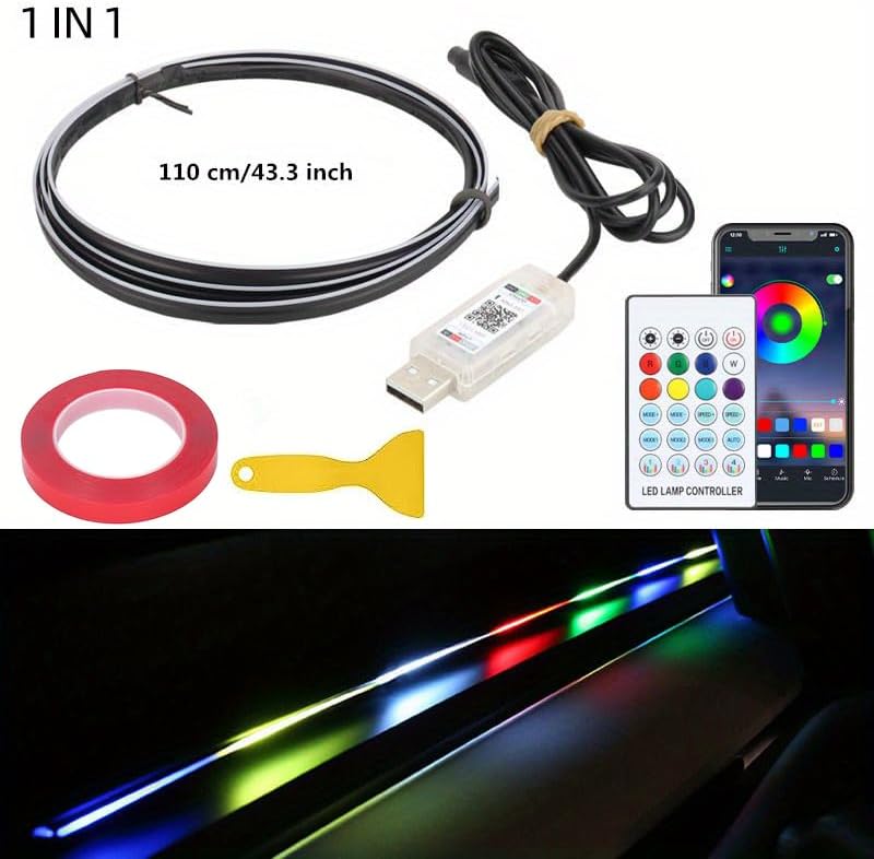 Miniatura 5 de Tira de luz LED de acrílico para interior de automóvil con aplicación inalámbrica, Dreamcolor RGB 1 en 1 kits de iluminación ambiental, 16 millones