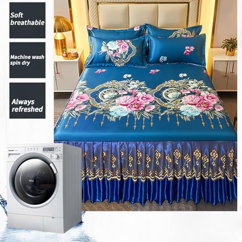 Juego de cama de seda helada con encaje elegante King 5