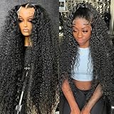 Muzkala 13x6 Deep Wave Lace Front Wigs Human Hair Wigs for Black Women 180% Density Deep Wave Frontal Wig with Baby Hair Curly Hd Lace Front Wig Human Hair 24 Inch Natural Color