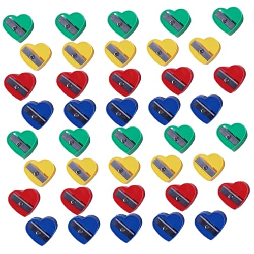 SOPOTUTU 40個 入りハート型手動筆削り 小型ミニ削り器 文具 携帯便利 コンパクト設計 鮮やかな色合いで学用品に