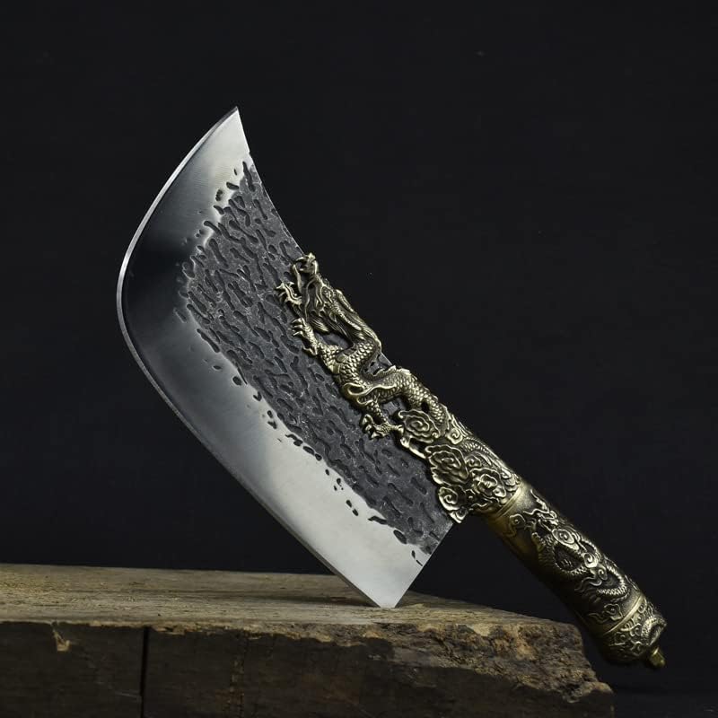 Meat Cleaver Knife, 8.3inch Personality Unique Chef Knife Handmade Multi-Purpose Household Kitchen Knifees Dragon Relief Retro Slaughter Knifes