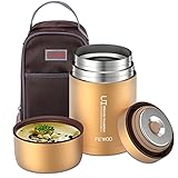 Food Jar - 27oz Vacuum Insulated Stainless Steel Lunch Thermos, Leak Proof Soup Containers with bag for Hot or Cold Food (Champaign Golden)