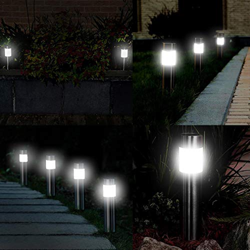 Solar Bollard Lights Outdoor - 6 Pack Stainless Steel Warm White LED Landscape Lights Waterproof Decorative Lighting for Backyard Lawn Patio (Silver)