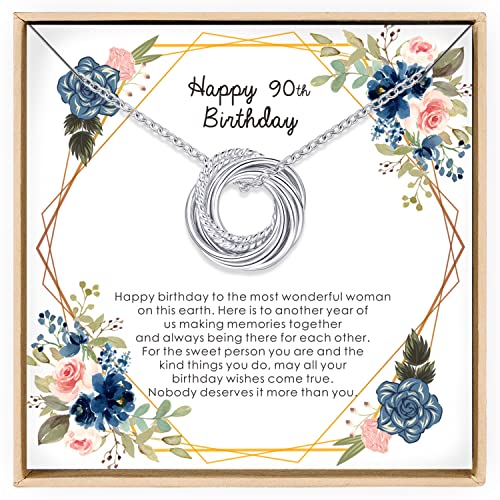 Annamate 90th Birthday Gifts for Women, Sterling Silver 9 Decade Jewelry Gifts Ideas, 90th Birthday Necklace Gifts for Her