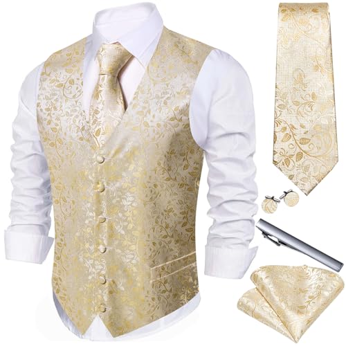 Image of Barry.Wang Mens Suit Vest Paisley /Flower Silk Jacquard Waistcoat Ties Set Formal /Leisure 5PCS