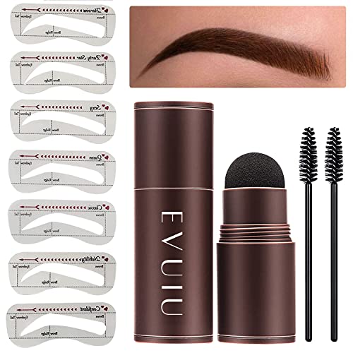 EVUIU Eyebrow Stamp Stencil Kit Eyebrow Stamp And Shaping Kit Waterproof Brow Stamp Hairline Shadow Powder (Natural Brown D)