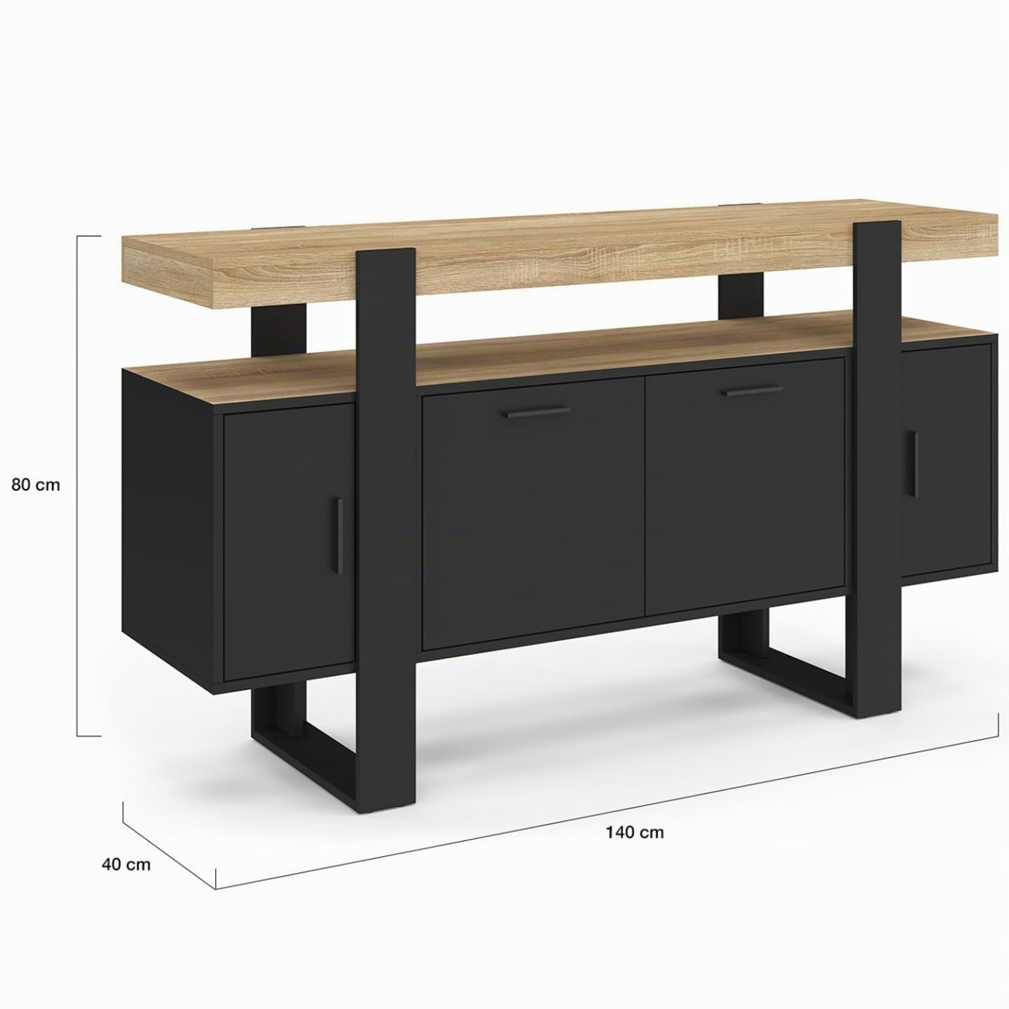 IDMarket Phoenix Phoenix - Aparador (140 cm, 4 puertas), color negro