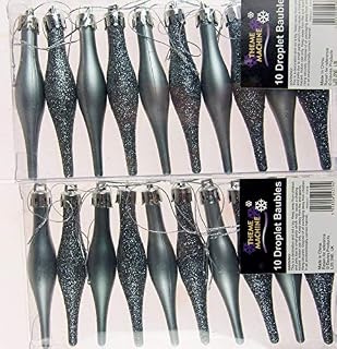 Set Of 20 Christmas Tree Tear Drop Droplet Baubles Decorations - Graphite Grey