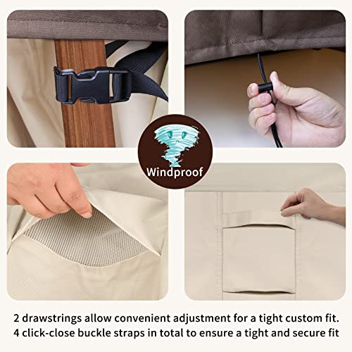 Simpelg Round Patio Furniture Covers, 100% Waterproof Outdoor Table Chair Set Covers 600D Heavy Duty, Uv Resistant Anti-Fading Outdoor Table Cove For Round Furniture Set, 62" Diax28 H, (Beige & Brown) #TOP5