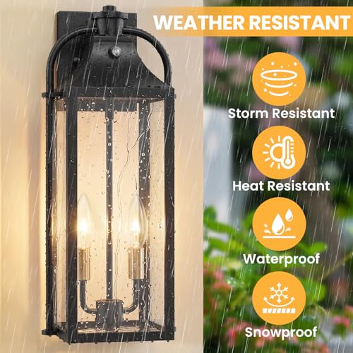 Image of 2-Light Exterior Lighting Fixtures, 2 Pack Large Dusk to Dawn Outdoor Lights, 19 inch Waterproof Anti-Rust Aluminum Wall Scones, Outside Lights for House, Outdoor Wall Light for Porch, Garage