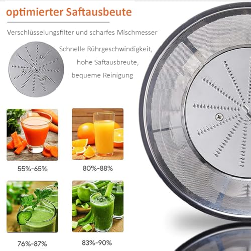 800W Entsafter Gemüse und Obst, Quick Juicer mit optimierter Saftausbeute, Große 65 mm Einfüllöffnung, 2 Geschwindigkeitsstufen, Einfach zu Reinigen, Schwarz/Edelstahl – Bild 5