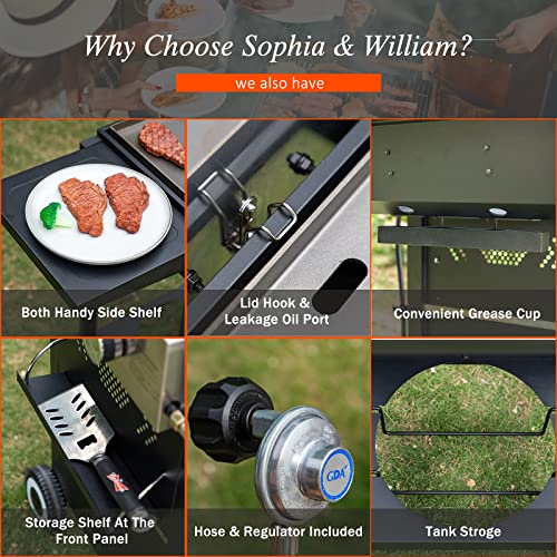 Sophia-William-2-Burner-Gas-Grill-and-Griddle-Combo-Portable-Flat-Top-Grill-Outdoor-Propane-Griddle-Cooking-Station-with-Side-ShelvesLid-and-Hose-Regulator-for-Camping-BBQ-Black