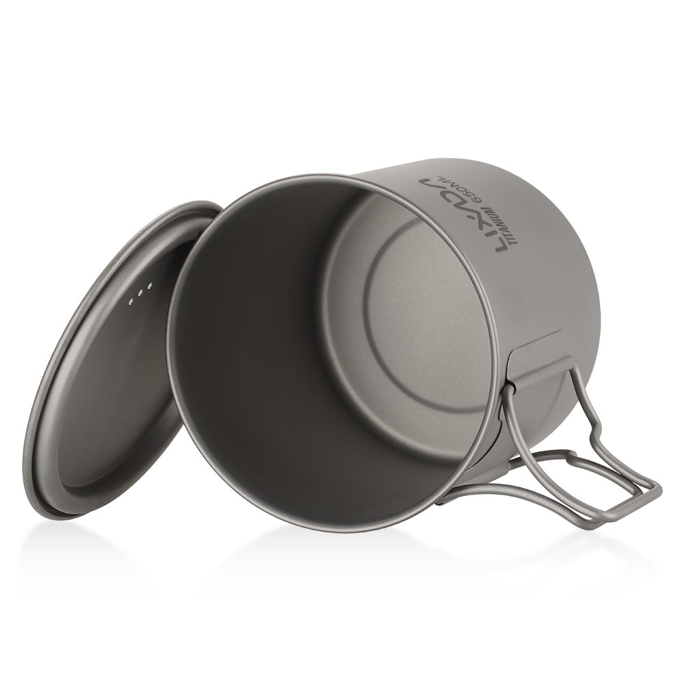 Lixada Pot de camping portable en titane Avec poignée pliante 300 ml, 350 ml, 420 ml, 550 ml, 650 ml, 750 ml, 900 ml, 1600 ml, 1 style1 650 ml