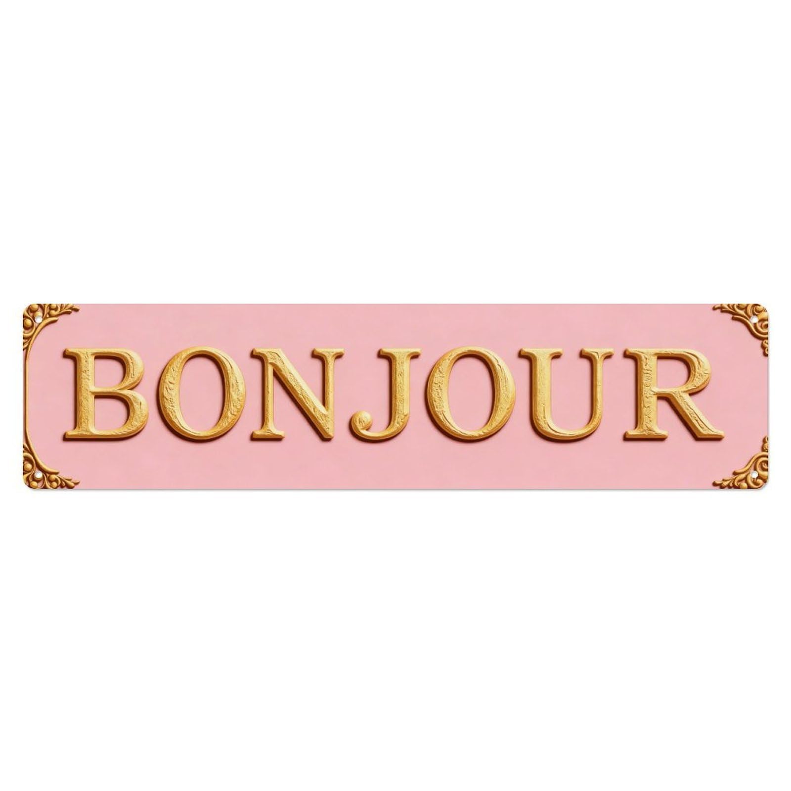 Golden Text On Pink Background With Ornate Corners Metal Tin Sign Plaque