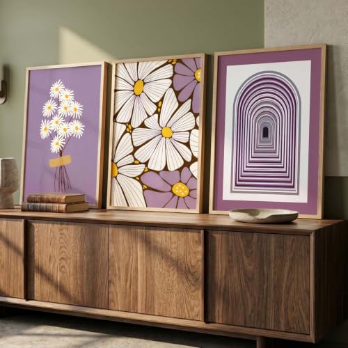 Image of kotart Boho Floral Art Home Decoration Painting | Floral Aesthetic Paintings With Frame For Living Room Bed Room Hotel Wall Decor Digital Reprint Set of 3 (19X25 inch)